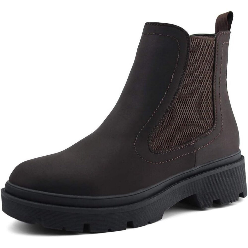 Jabasic Women Brown Synthetic Chelsea Boots Low Heel Elastic Ankle Boots